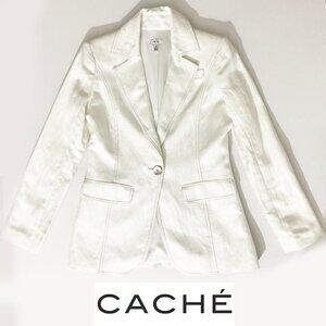 Cache White Tailored Blazer Jacket | Linen/Rayon | Single Button | Size XS
